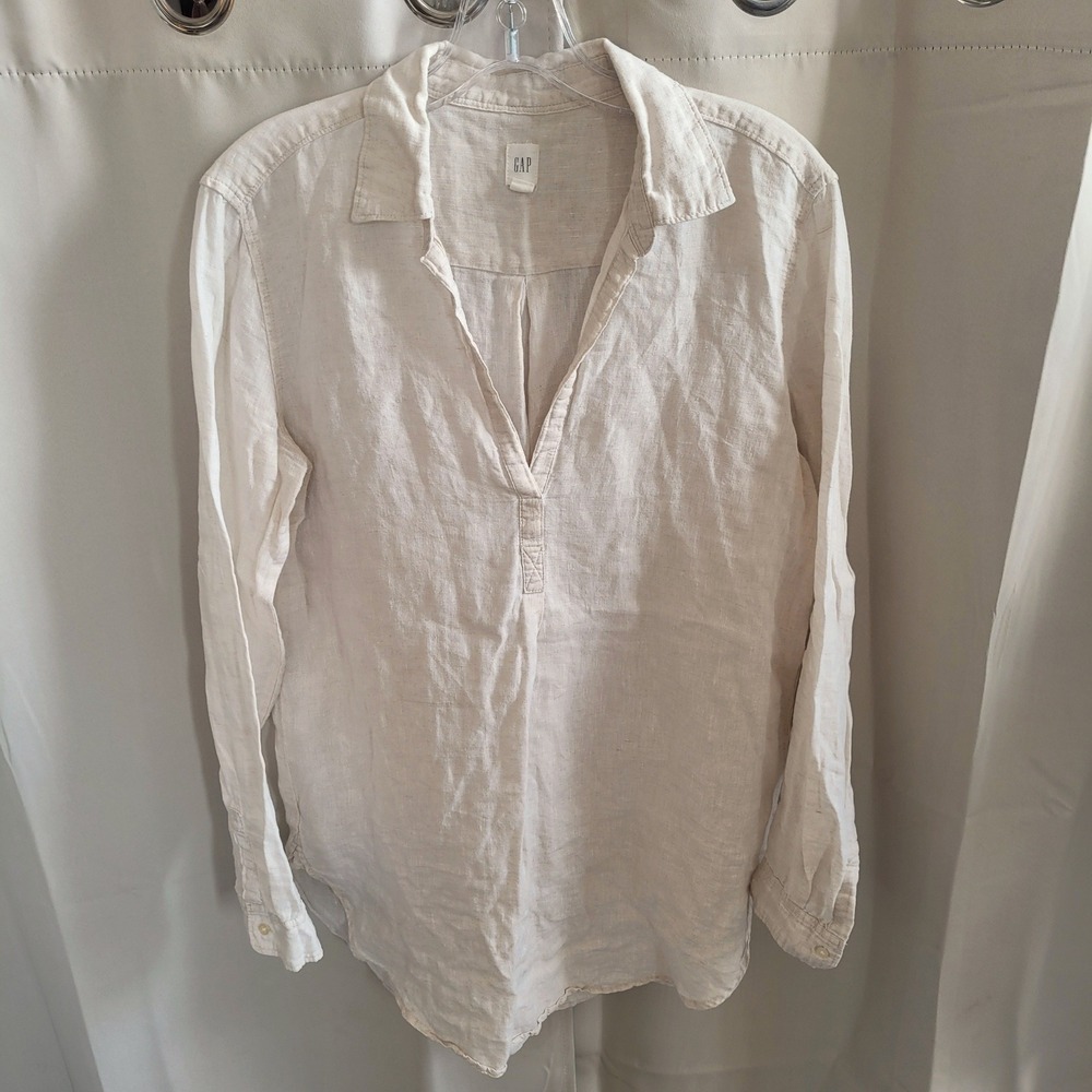 Gap BF Linen Tunic Dress Mini Small Flax Pullover Coastal Minimalist Boho 21834